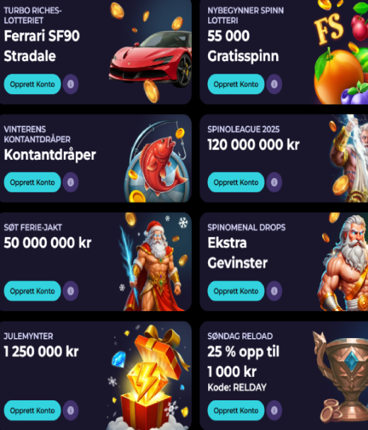 Banner med bonuser tilgjengelig nÄr du registrerer deg hos HighFly Casino